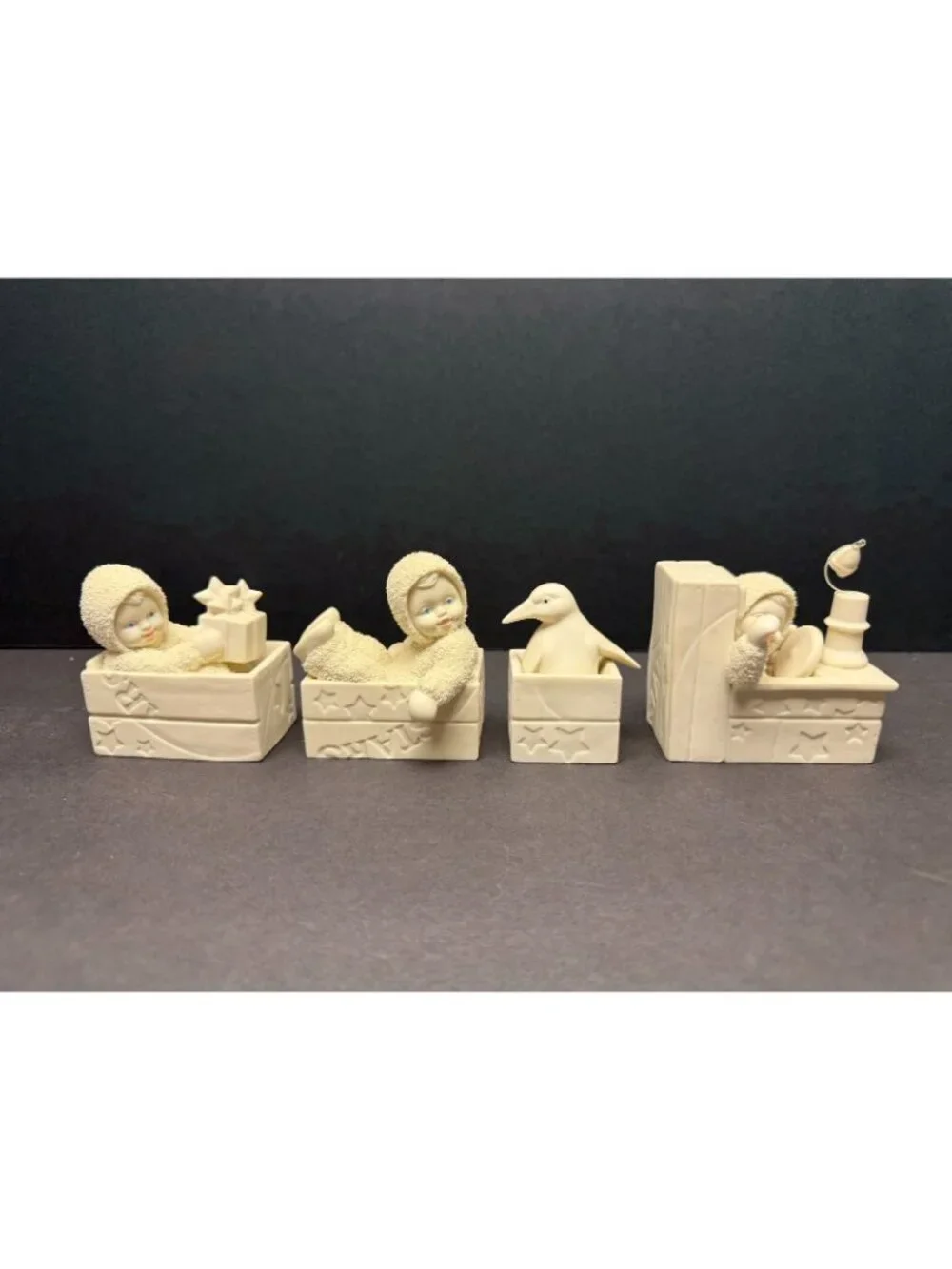 Dept 56, Snowbabies “All Aboard the Star Express” 1999 W/Box 4 Piece Set